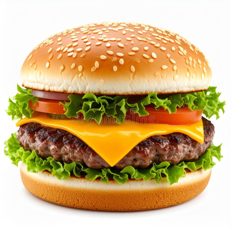 Juicy Cheeseburger med Sesame Seed Bun stock illustrationer