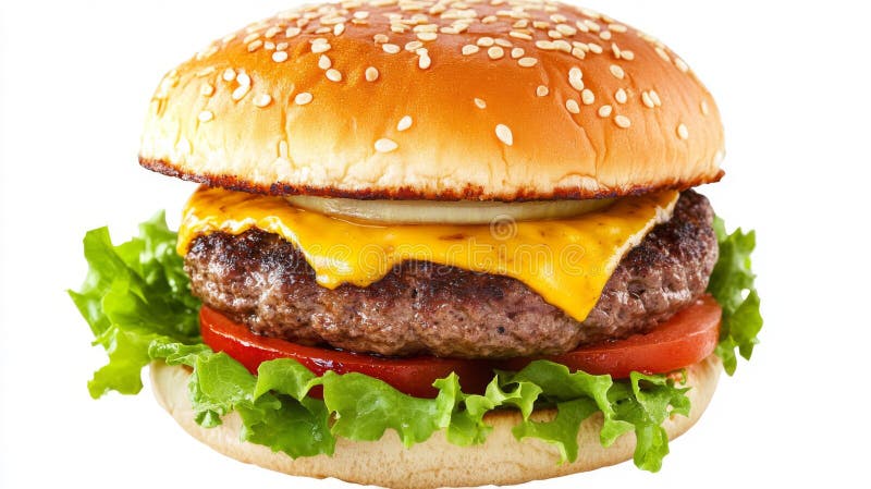 Juicy Cheeseburger med Sesame Seed Bun vektor illustrationer