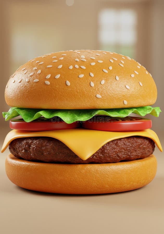 Juicy Cheeseburger med Sesame Seed Bun stock illustrationer