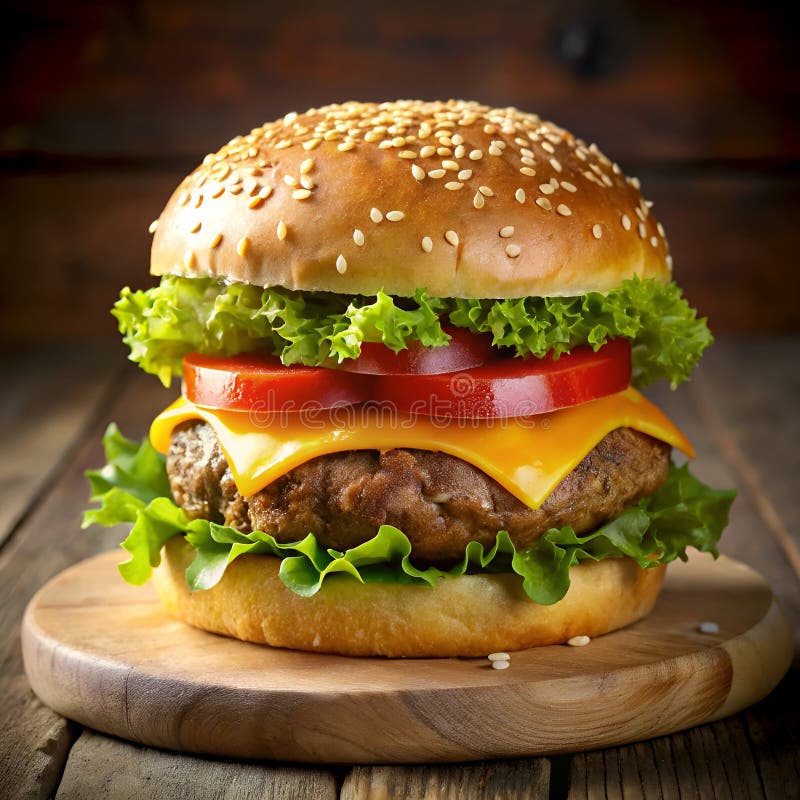 Juicy Cheeseburger med Sesame Seed Bun vektor illustrationer