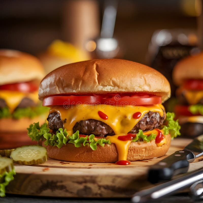 Juicy Cheeseburger med smält ost stock illustrationer