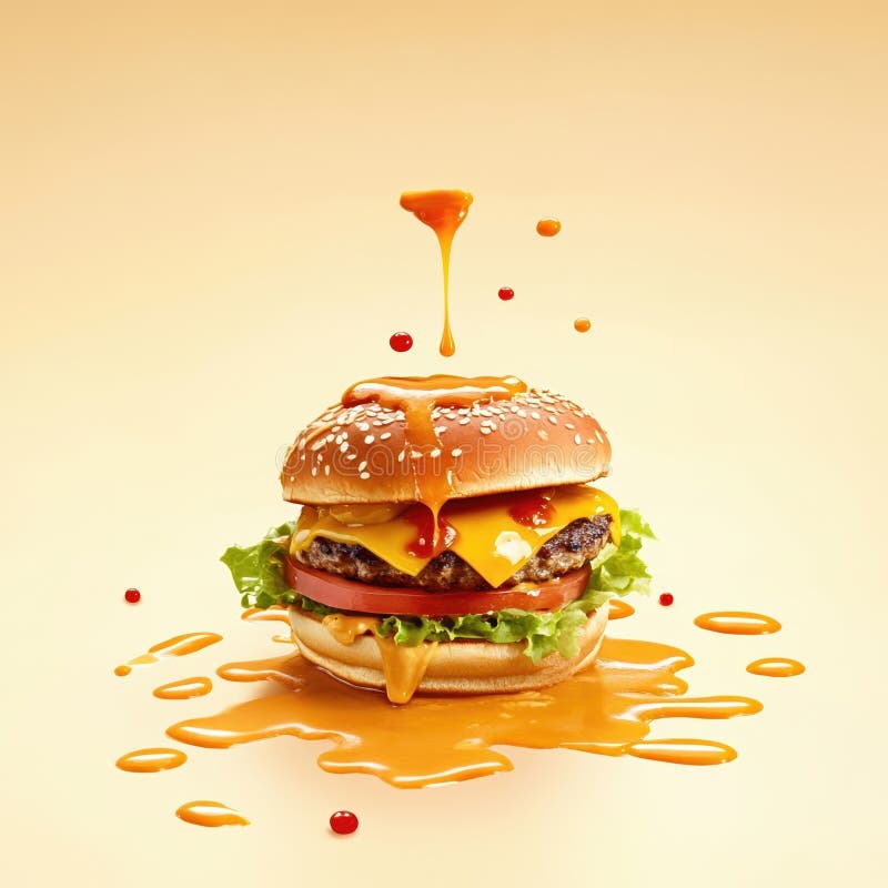 Juicy Cheeseburger med smält ostsås stock illustrationer