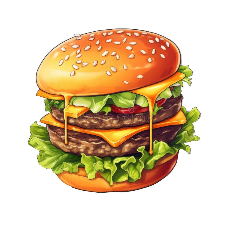 Juicy Cheeseburger with Melting Cheese. vektor illustrationer