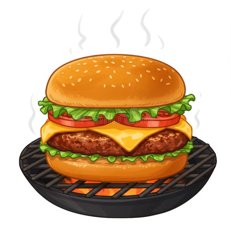 Juicy Cheeseburger på en Grill royaltyfri illustrationer