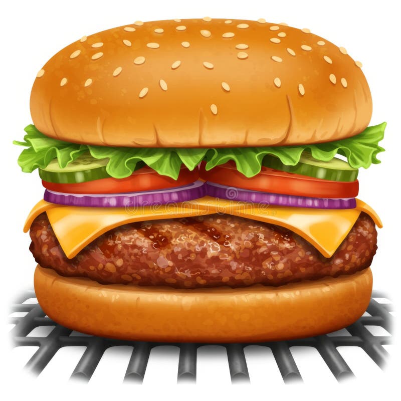 Juicy Cheeseburger på en Grill vektor illustrationer