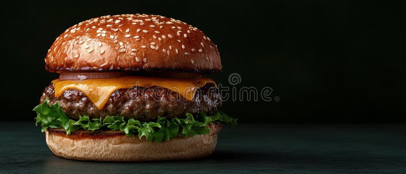Juicy cheeseburger på sesamfröbun stock illustrationer