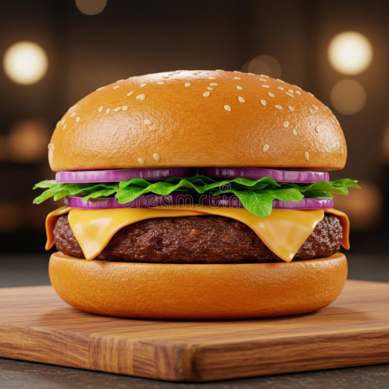 Juicy Cheeseburger on Wooden Board vektor illustrationer