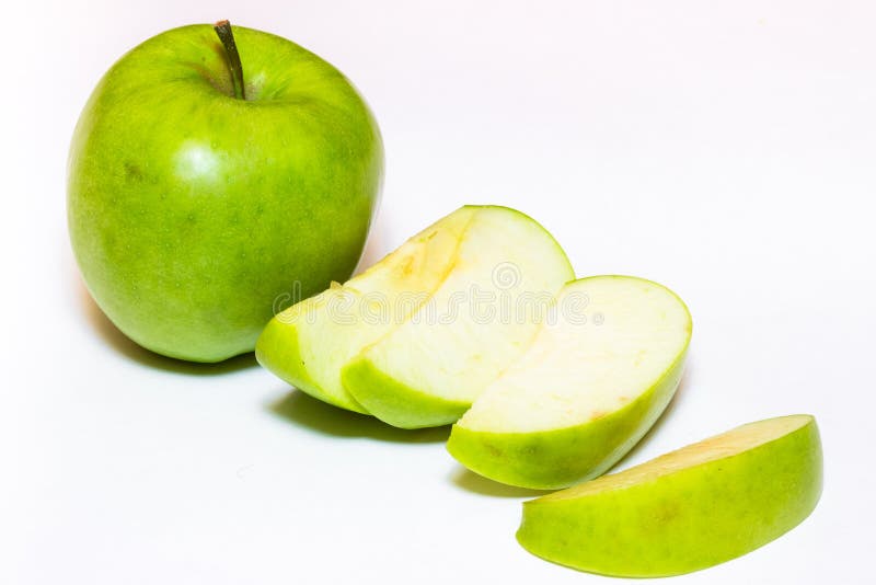 Juicy, delicious, ripe apples green on a white background stock image