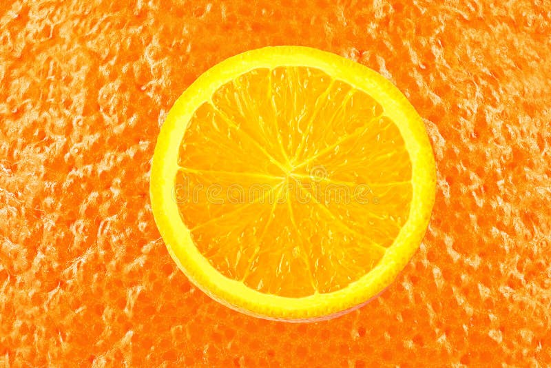 Juicy Fruit Orange Orange Slice On Textured Juicy Orange Peel Stock