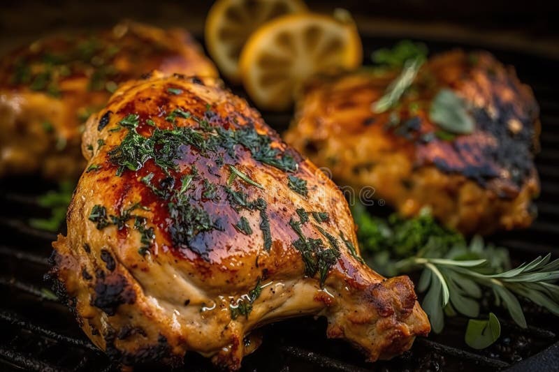 Juicy Grilled Chicken Thighs, Generative AI Stock Illustration