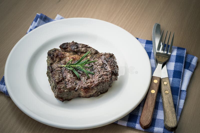Juicy Grilled Rib Eye Steak with Cutlery, Top View Stock Image Image