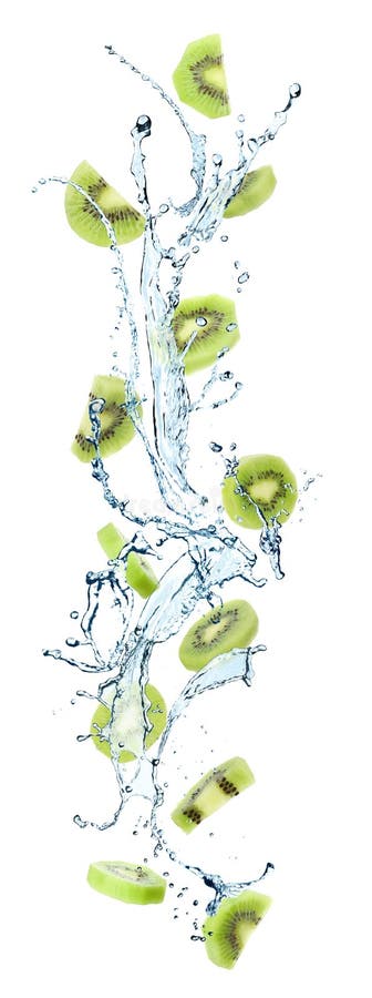 Juicy kiwi y salpicando agua en el fondo imagen de archivo Juicy kiwi y salpicando agua en el fondo imagen de archivo