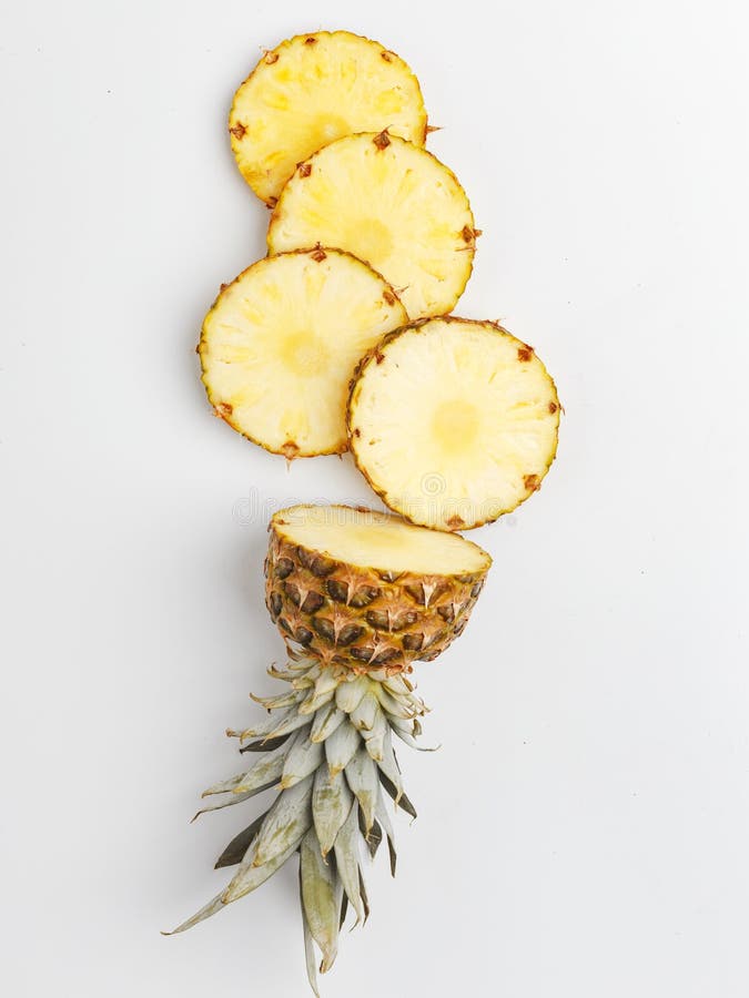 Juicy Pineapple, Cut into Pieces on a Ligth Background. Top View Stock Photo Image of fresh