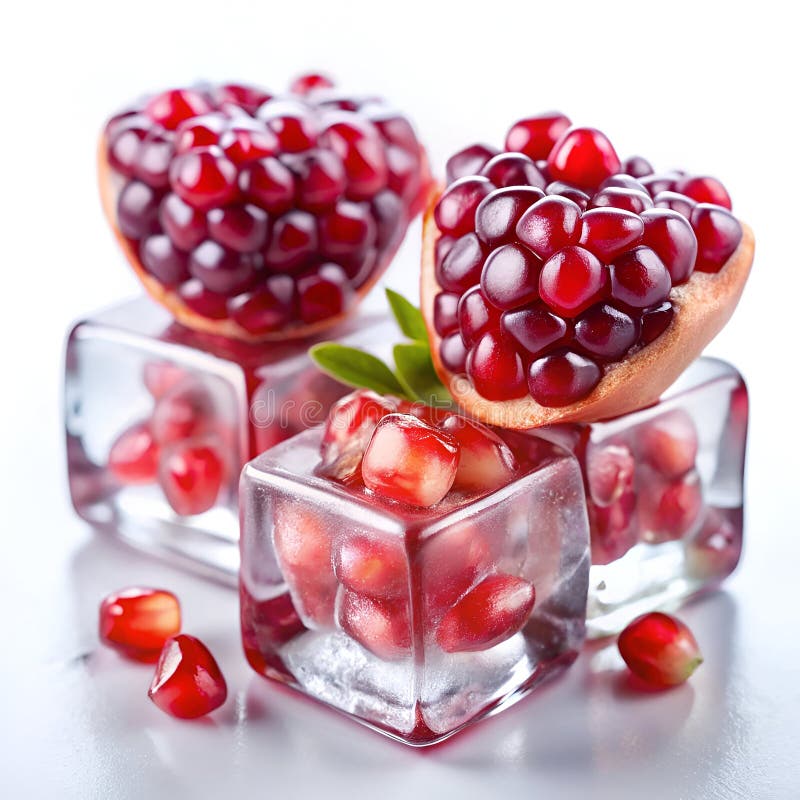 Juicy Pomegranate Seeds Ice Cube Refshing Summer Fruit vektor illustrationer