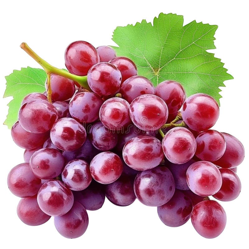 Juicy Red Grapes Bunch z zielonym liściem izolowanym na przezroczystym tle royalty ilustracja