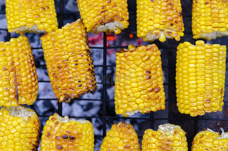 Juicy Roasted Corn Cooked on a Grill Stock Photo Image of vegetarian