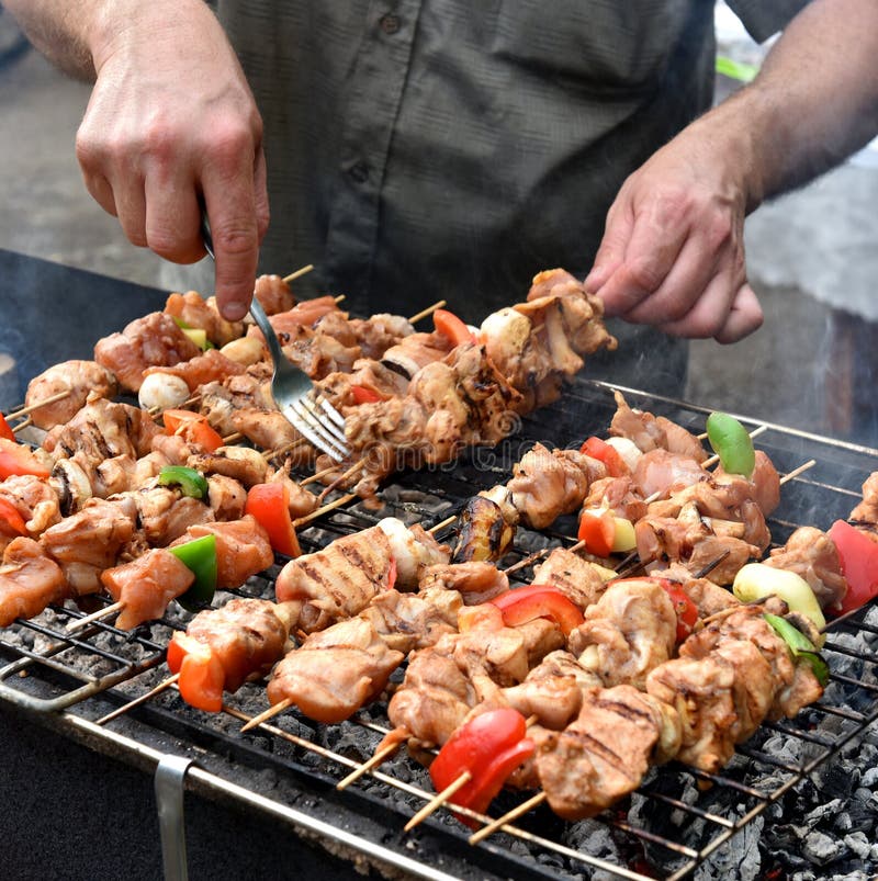 Juicy Roasted Kebabs On The BBQ Stock Image Image of juicy, meat