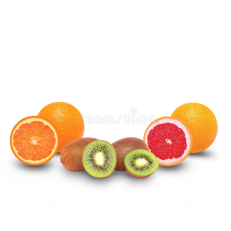 Juicy sliced fruits - orange, kiwi and grapefruit royalty free stock photos