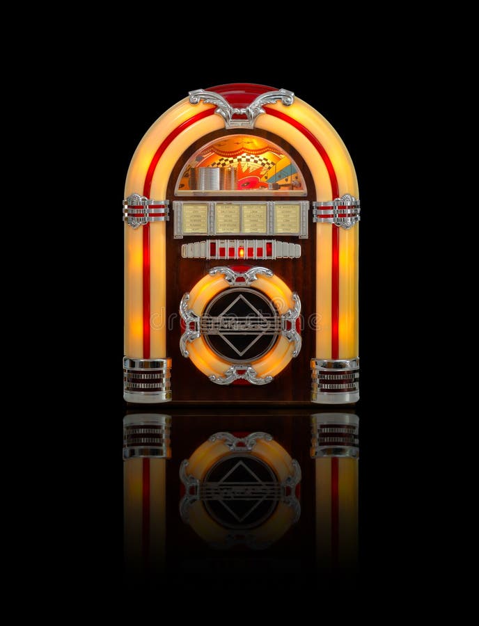 Retro juke box isolated on black background with reflection. Retro juke box isolated on black background with reflection