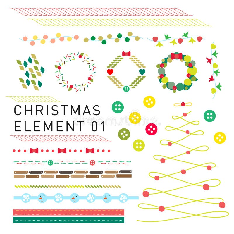 Jul-elementet xmas-trädkantlinjevektor design semesterornament stock illustrationer