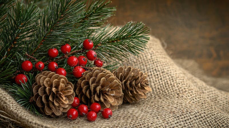 Jul - fortfarande Liv med Pine Cones och Berries vektor illustrationer