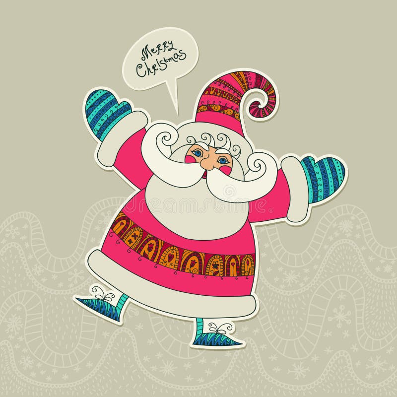 Jul Glat xmas-vektorkort med rolig jultomten blidka gulligt royaltyfri illustrationer