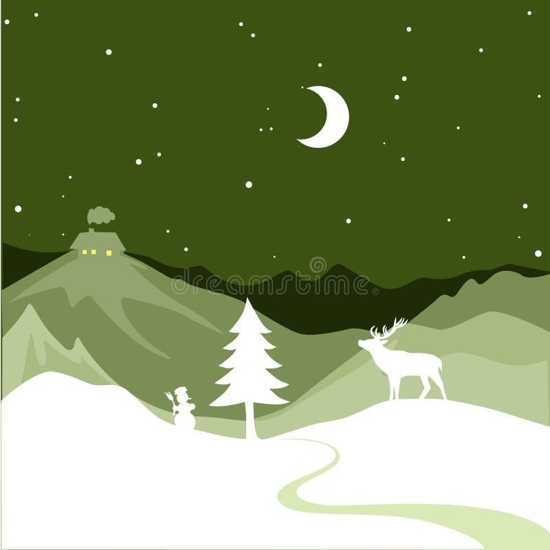 Jul planlägger - den snöig banan leder till en julgran i bakgrunden är bergen stock illustrationer Jul planlägger - den snöig banan leder till en julgran i bakgrunden är bergen stock illustrationer