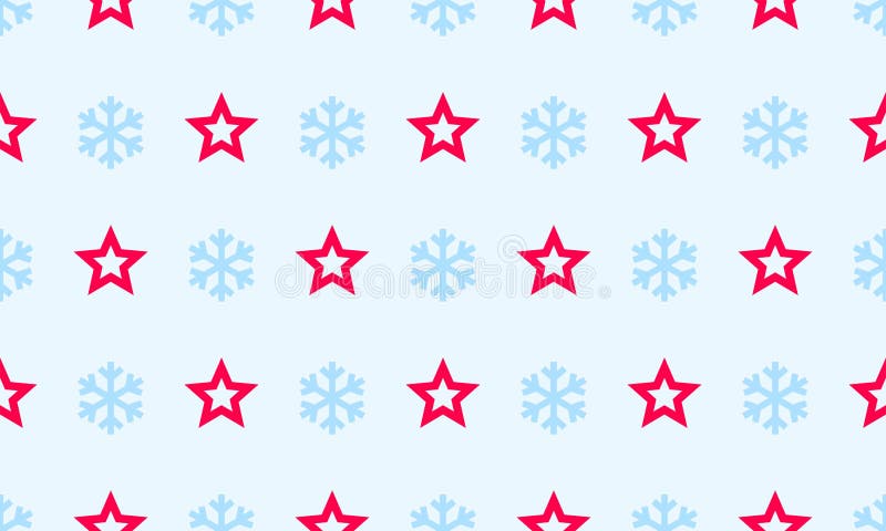Jul snöflinga och bakgrund för modell för stjärnavektor sömlös för kort för hälsning för vinterferie Enkel plan linje snöfla för vektor illustrationer