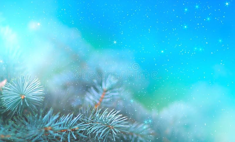 Jul sörjer filialen i strålarna av det ljusa slutet upp, blå bakgrund med reflexioner av stjärnor och härlig bokeh av lyktor stock illustrationer Jul sörjer filialen i strålarna av det ljusa slutet upp, blå bakgrund med reflexioner av stjärnor och härlig bokeh av lyktor stock illustrationer