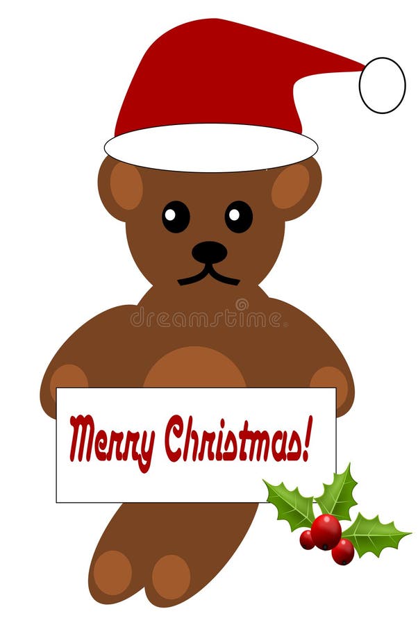 Jul Teddy Bear med glad jul för en tecken`! `, royaltyfri illustrationer Jul Teddy Bear med glad jul för en tecken`! `, royaltyfri illustrationer