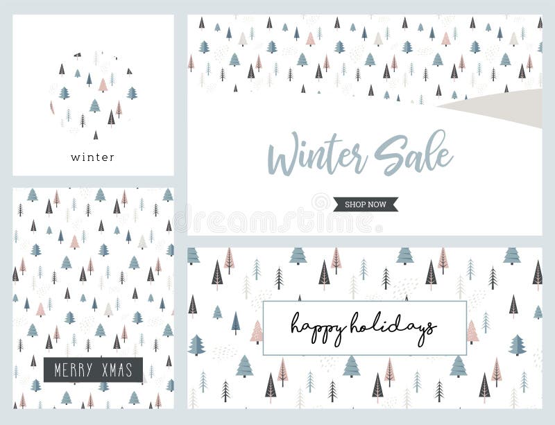 Jul övervintrar landskaphälsningkortet och baneruppsättningen white för shopping för försäljning för bakgrundsjulflicka lycklig A vektor illustrationer Jul övervintrar landskaphälsningkortet och baneruppsättningen white för shopping för försäljning för bakgrundsjulflicka lycklig A vektor illustrationer