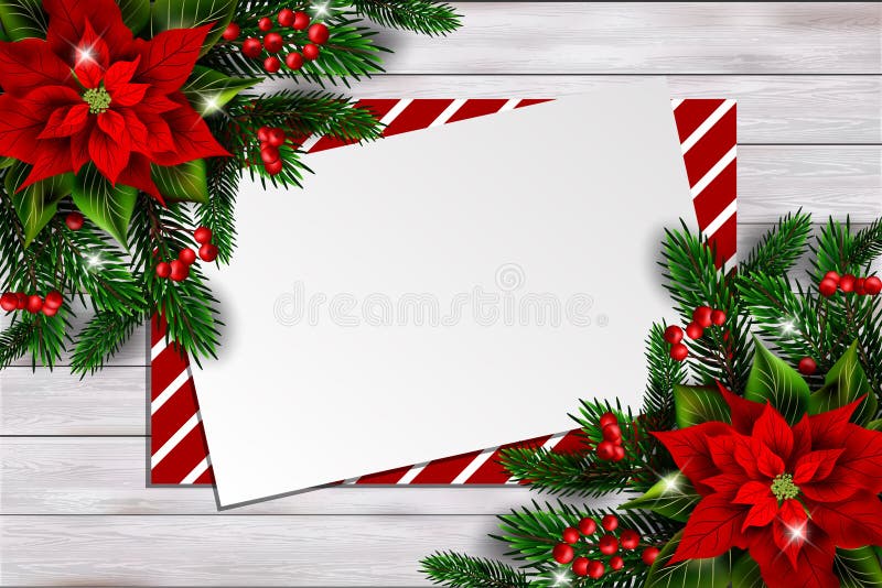 Julbakgrund med julstjärnan och det tomma kortet stock illustrationer