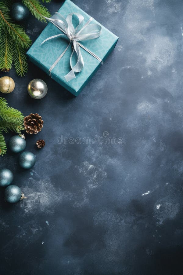Julbakgrund med presentboxar för trädgrengrenträd med snörptträd med julgransträd på mörkblå bakgrund stock illustrationer