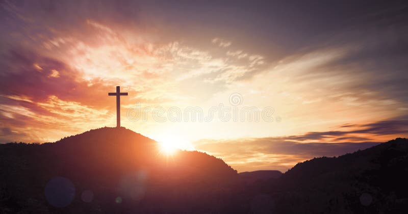 Julbegrepp: Korsfästelse av Jesus Christ Cross At Sunset arkivfoto Julbegrepp: Korsfästelse av Jesus Christ Cross At Sunset arkivfoto
