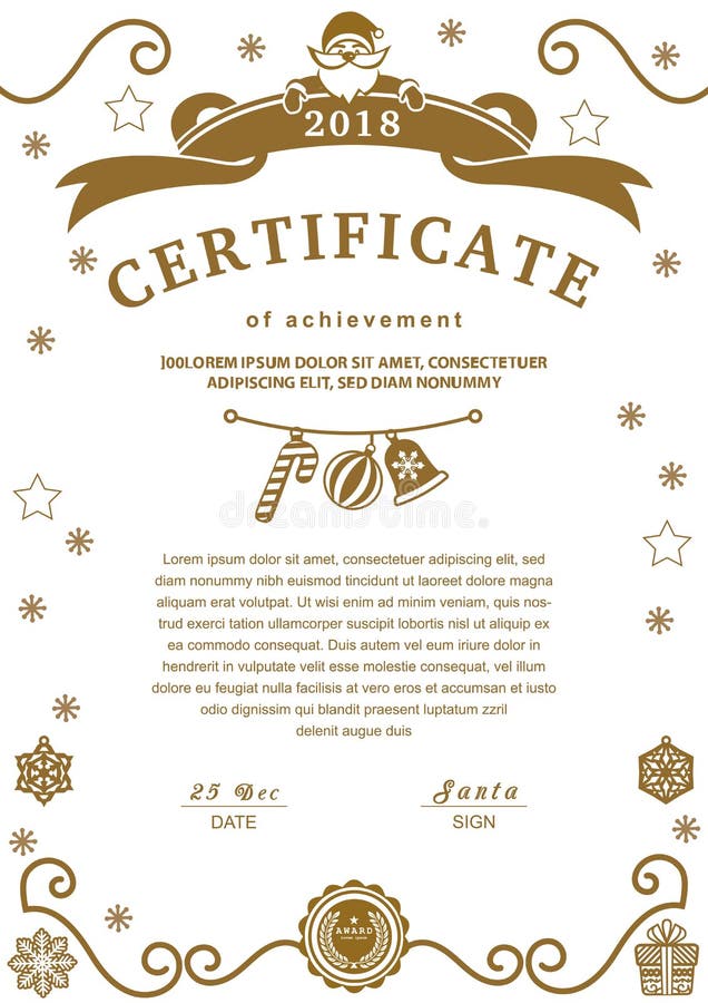 Julcertifikat Jultomten och julgarneringar på vit bakgrund Bruna designbeståndsdelar på vit bakgrund monokrom royaltyfri illustrationer