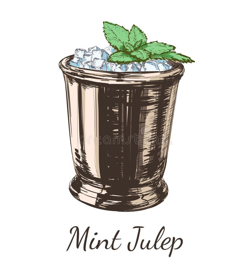 Julep de menta de coctel para la ilustración del vector de dibujo manual derby stock de ilustración