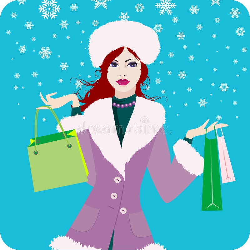 Flicka som julhandlar vektor illustrationer