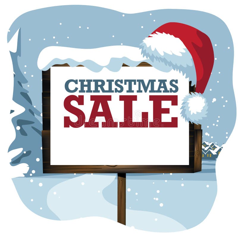 Christmas sale sign in a snowy scene EPS 10 vector stock illustration. Christmas sale sign in a snowy scene EPS 10 vector stock illustration