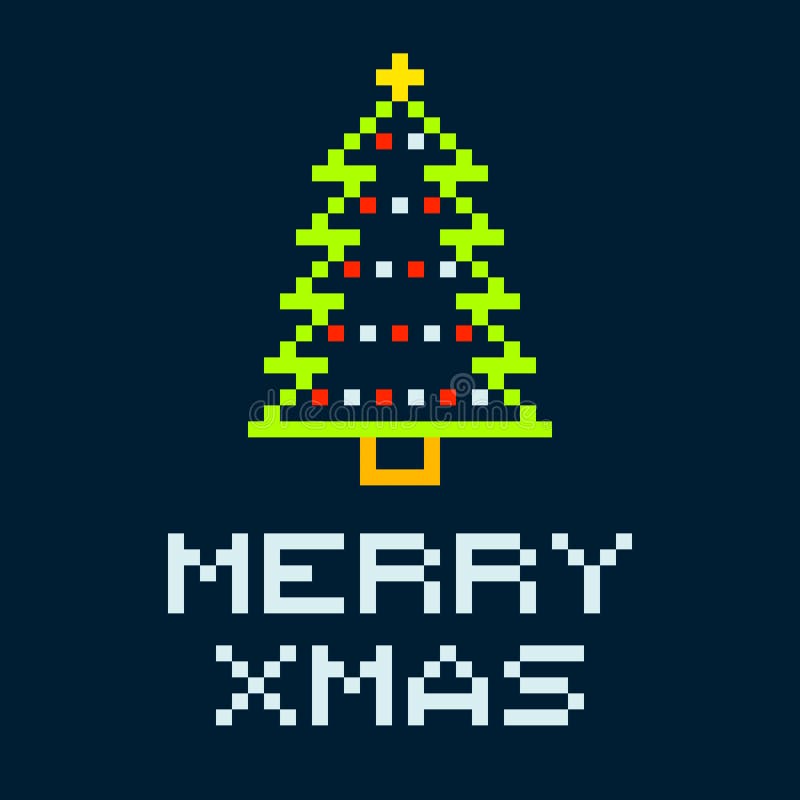 Julgran för Xmas för 8-bitPIXEL glad vektor illustrationer