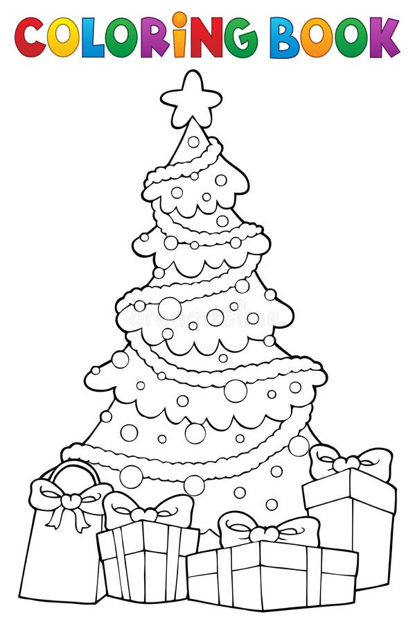 Julgran och gåvor 2 för färgläggningbok stock illustrationer Julgran och gåvor 2 för färgläggningbok stock illustrationer