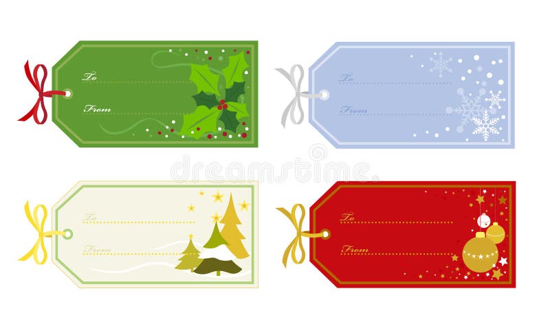 Christmas Gift Tags in Different Designs - Snowflakes, Holly, Christmas Trees & Ornaments. Christmas Gift Tags in Different Designs - Snowflakes, Holly, Christmas Trees & Ornaments