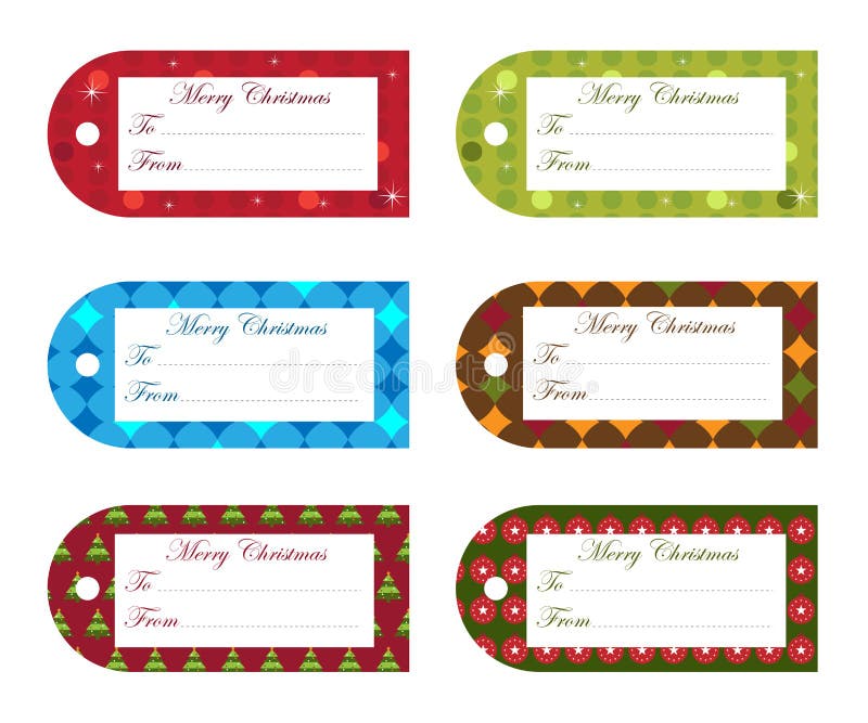 Set of six gift tags for Christmas with space for your text, isolated on white background. EPS file available. Set of six gift tags for Christmas with space for your text, isolated on white background. EPS file available