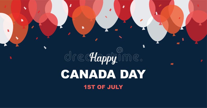 1 Juli De gelukkige kaart van de de daggroet van Canada Vieringsbanner met vliegende ballons in Canadese vlagkleuren royalty-vrije illustratie 1 Juli De gelukkige kaart van de de daggroet van Canada Vieringsbanner met vliegende ballons in Canadese vlagkleuren royalty-vrije illustratie