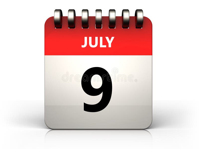 am 9. Juli Kalender 3d lizenzfreie abbildung am 9. Juli Kalender 3d lizenzfreie abbildung