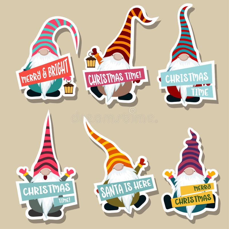 Julklistermärkesamling med gnomer stock illustrationer Julklistermärkesamling med gnomer stock illustrationer