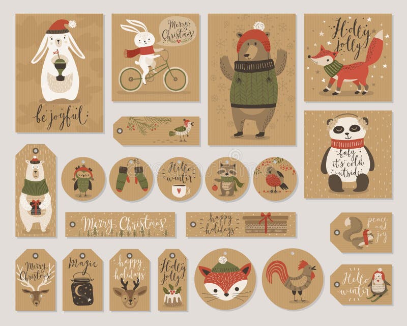 Julkraft ställer räcker pappers- kort och gåvaetiketter in, utdragen stil royaltyfri illustrationer Julkraft ställer räcker pappers- kort och gåvaetiketter in, utdragen stil royaltyfri illustrationer