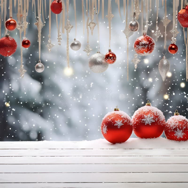 Julkulor som hänger och står på snöytan. royaltyfri illustrationer