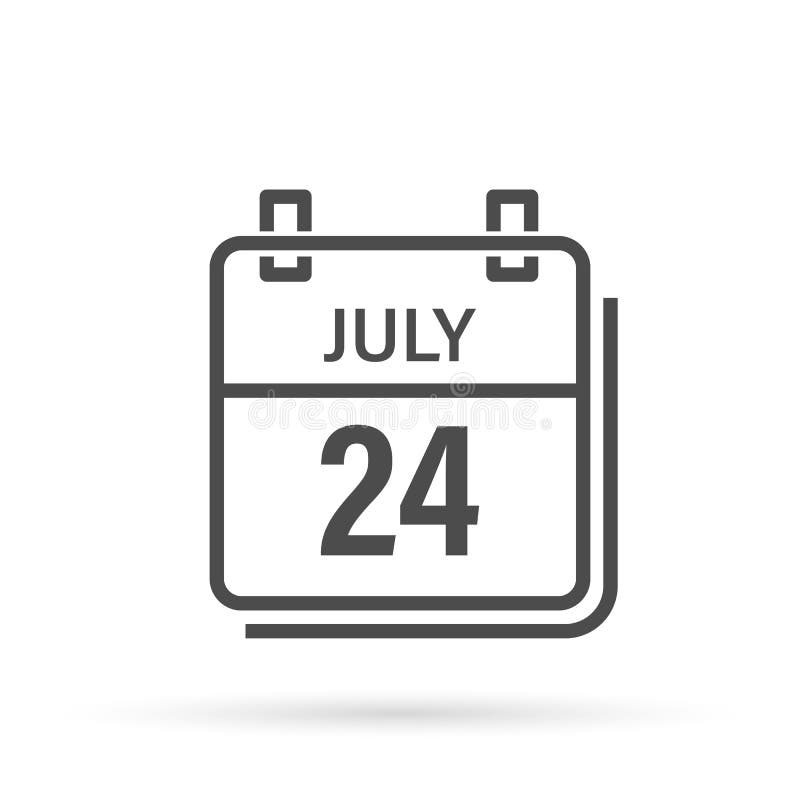 July 24, Calendar Icon with Shadow. Day, Month. Flat Vector