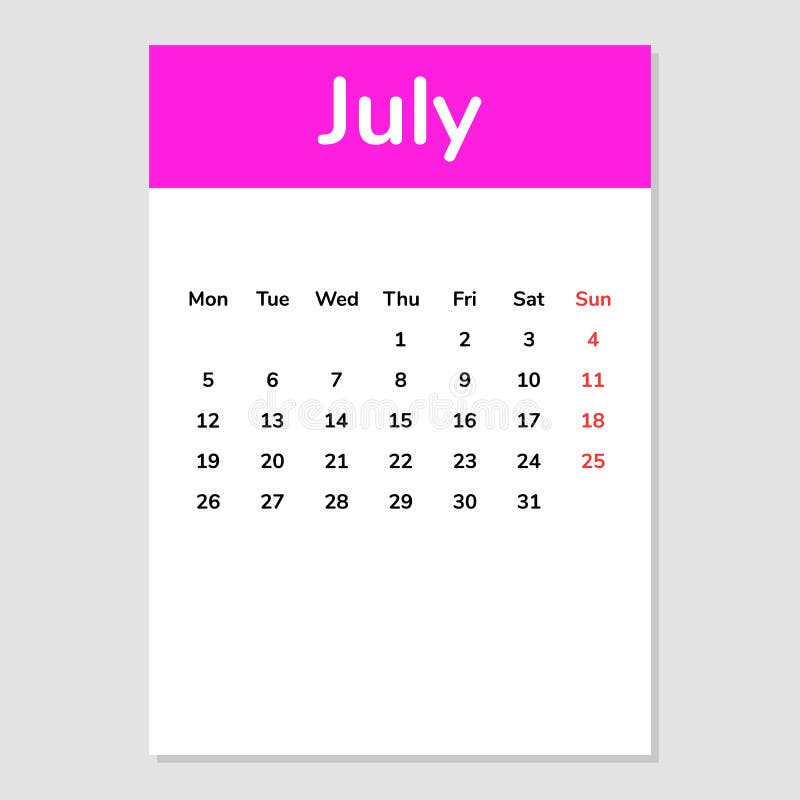 July 2021 Calendar Sheet. Vector Illustration. Isolated Object on White ...