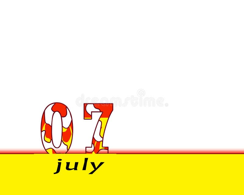 July 7 Calendar On White And Yellow Background Stock Illustration